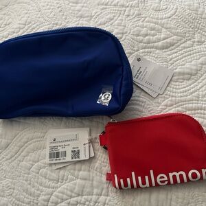 Lululemon Athletica Blue Belt Bag and clippable card pouch red